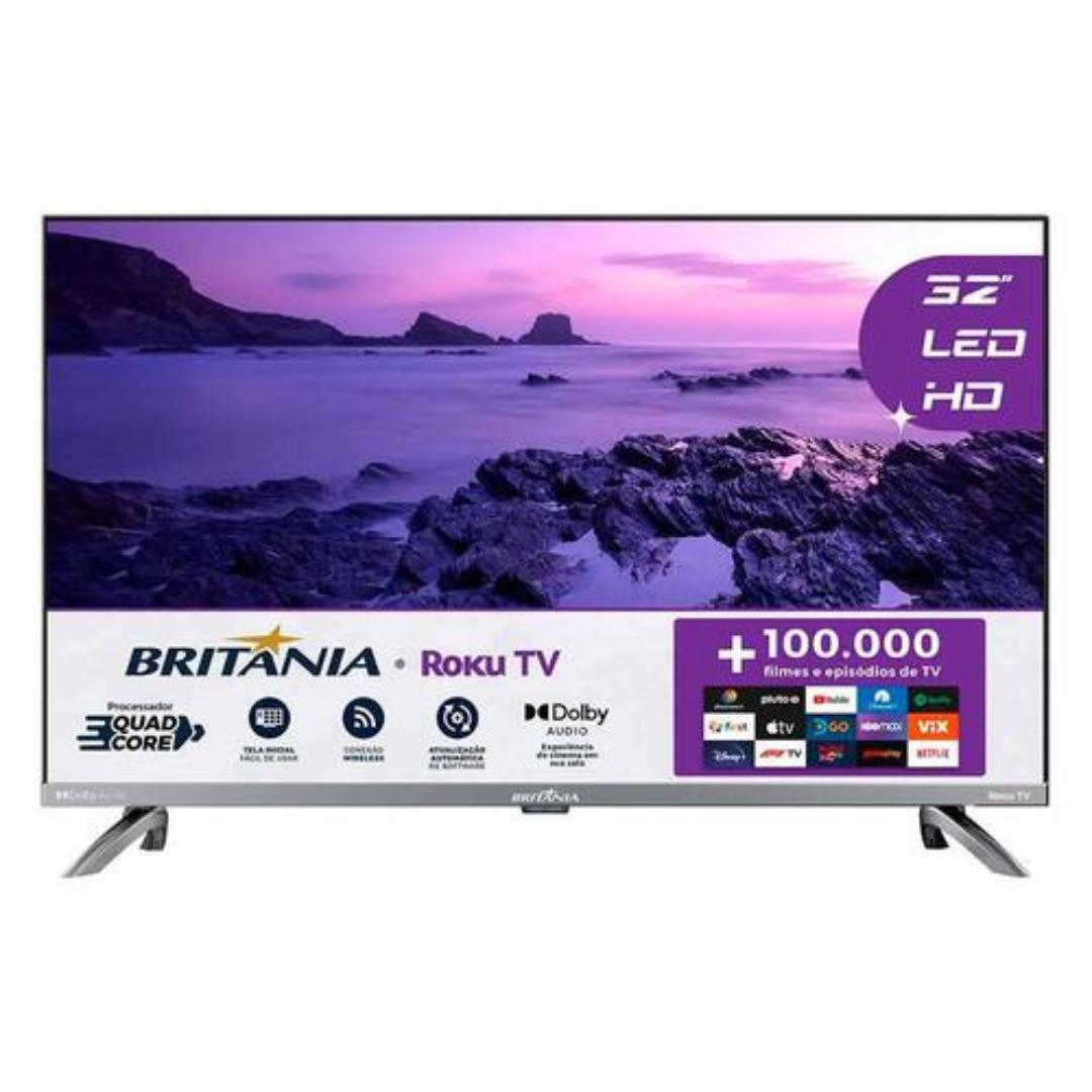 Smart TV Britânia 32 Polegadas HD LED Dolby Áudio Roku TV 3 HDMI 2 USB BTV32G7PR2CSGBLH - Imagem 4