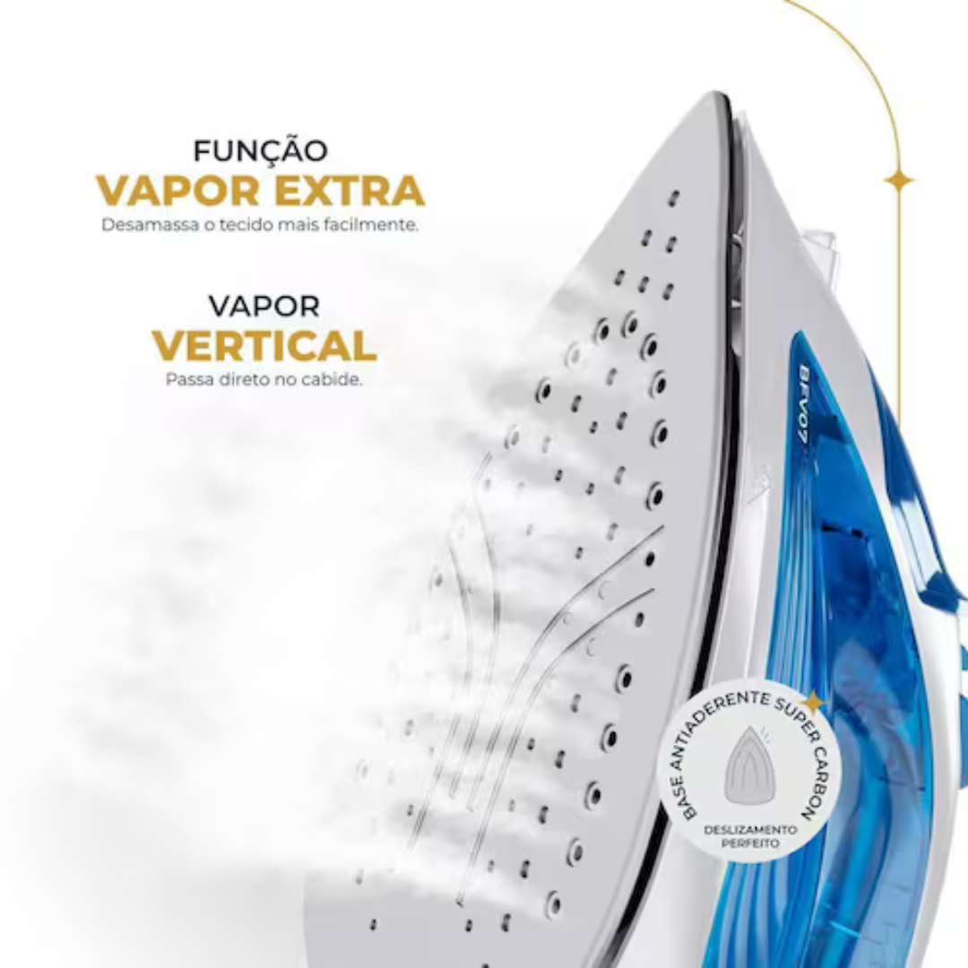 Ferro de Passar Britânia BF07 Base Antiaderente Vapor Vertical Reservatório Azul - 110V - Imagem 7