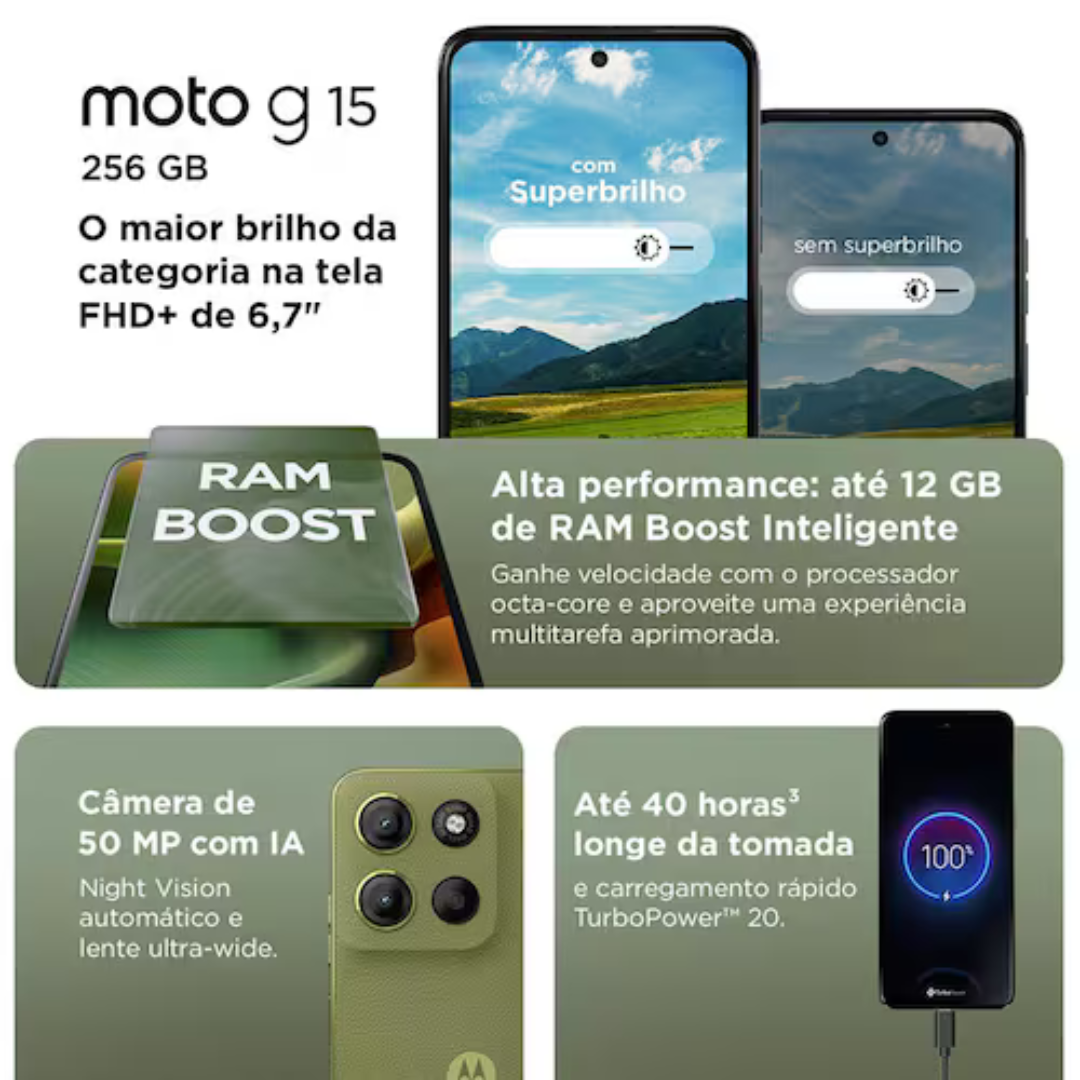 Smartphone Motorola Moto G15 Tela 6.7" 256GB 4G Câmera 50MP Grafite - Imagem 7